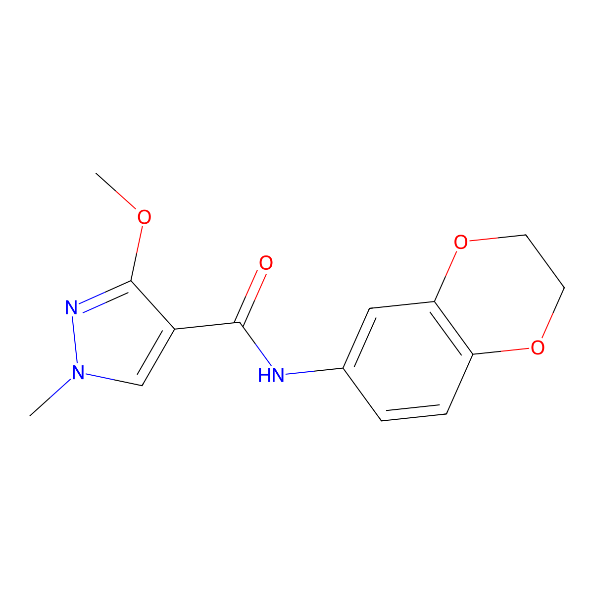 N-(2,3-dihydrobenzo[b][1,4]dioxin-6-yl)-3-methoxy-1-methyl-1H-pyrazole-4-carboxamide molecular structure, CAS 1014046-10-6