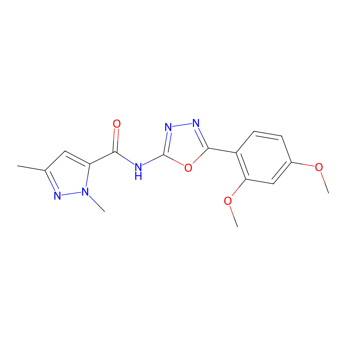N-(5-(2,4-dimethoxyphenyl)-1,3,4-oxadiazol-2-yl)-1,3-dimethyl-1H-pyrazole-5-carboxamide molecular structure, CAS 1014046-24-2