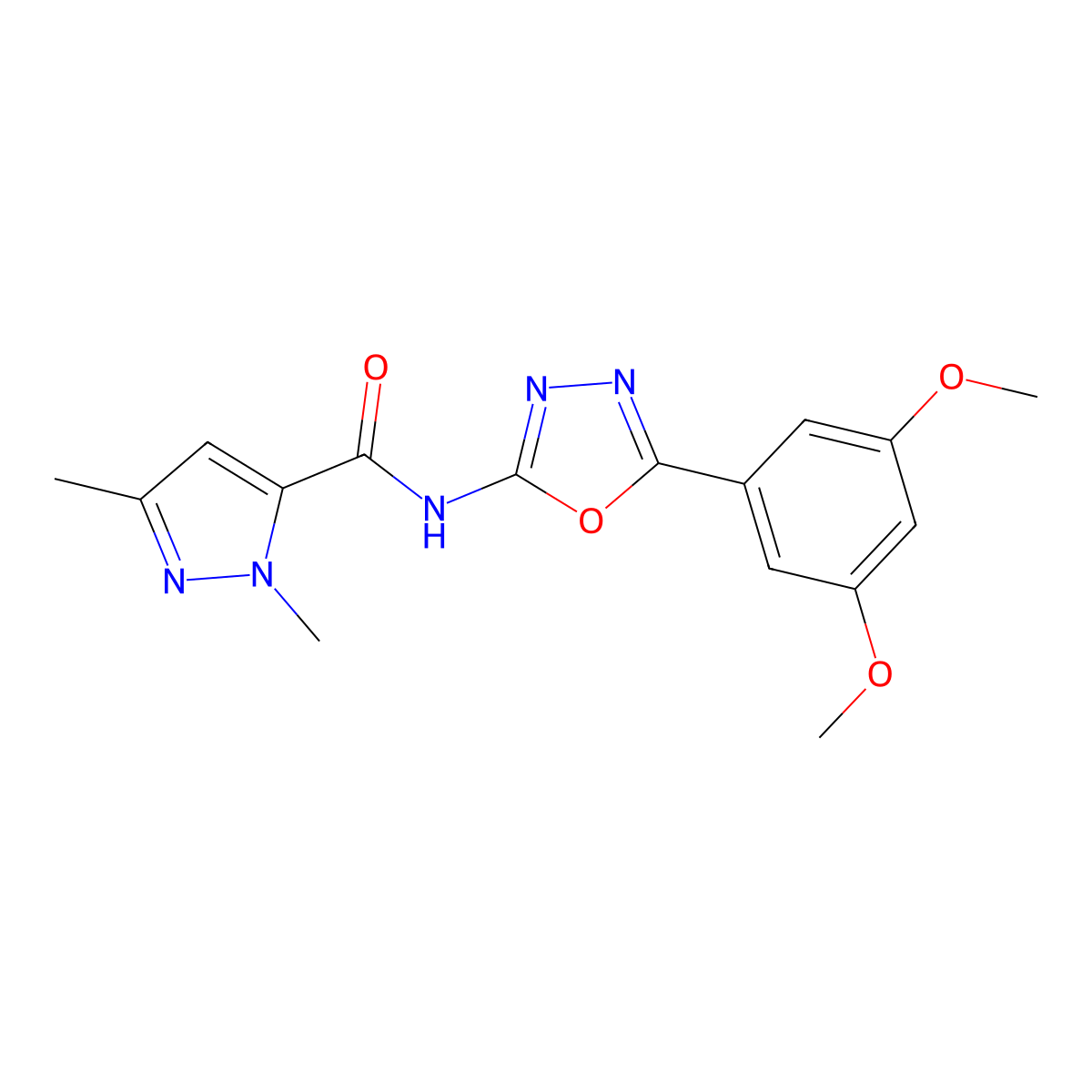 N-(5-(3,5-dimethoxyphenyl)-1,3,4-oxadiazol-2-yl)-1,3-dimethyl-1H-pyrazole-5-carboxamide molecular structure, CAS 1014046-30-0