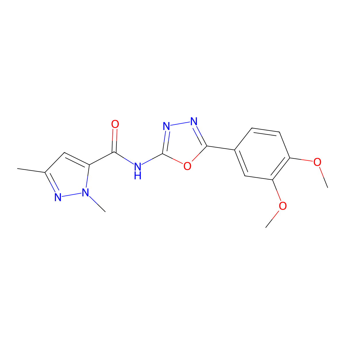 N-[5-(3,4-dimethoxyphenyl)-1,3,4-oxadiazol-2-yl]-1,3-dimethyl-1H-pyrazole-5-carboxamide molecular structure, CAS 1014046-35-5