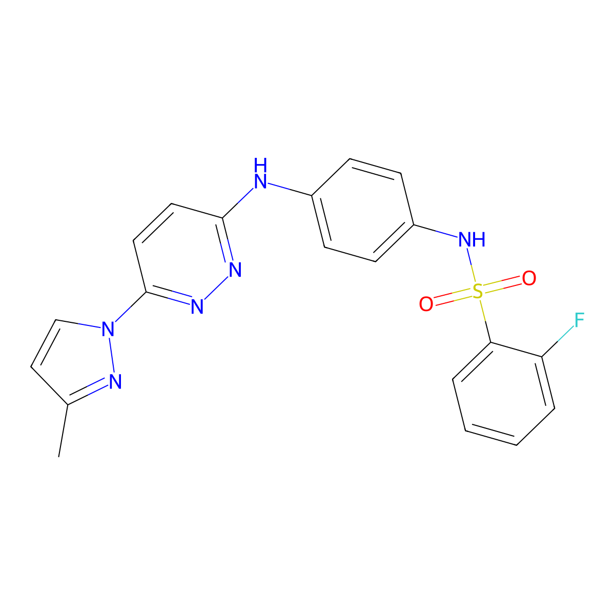 2-fluoro-N-(4-{[6-(3-methyl-1H-pyrazol-1-yl)pyridazin-3-yl]amino}phenyl)benzene-1-sulfonamide molecular structure, CAS 1014046-37-7