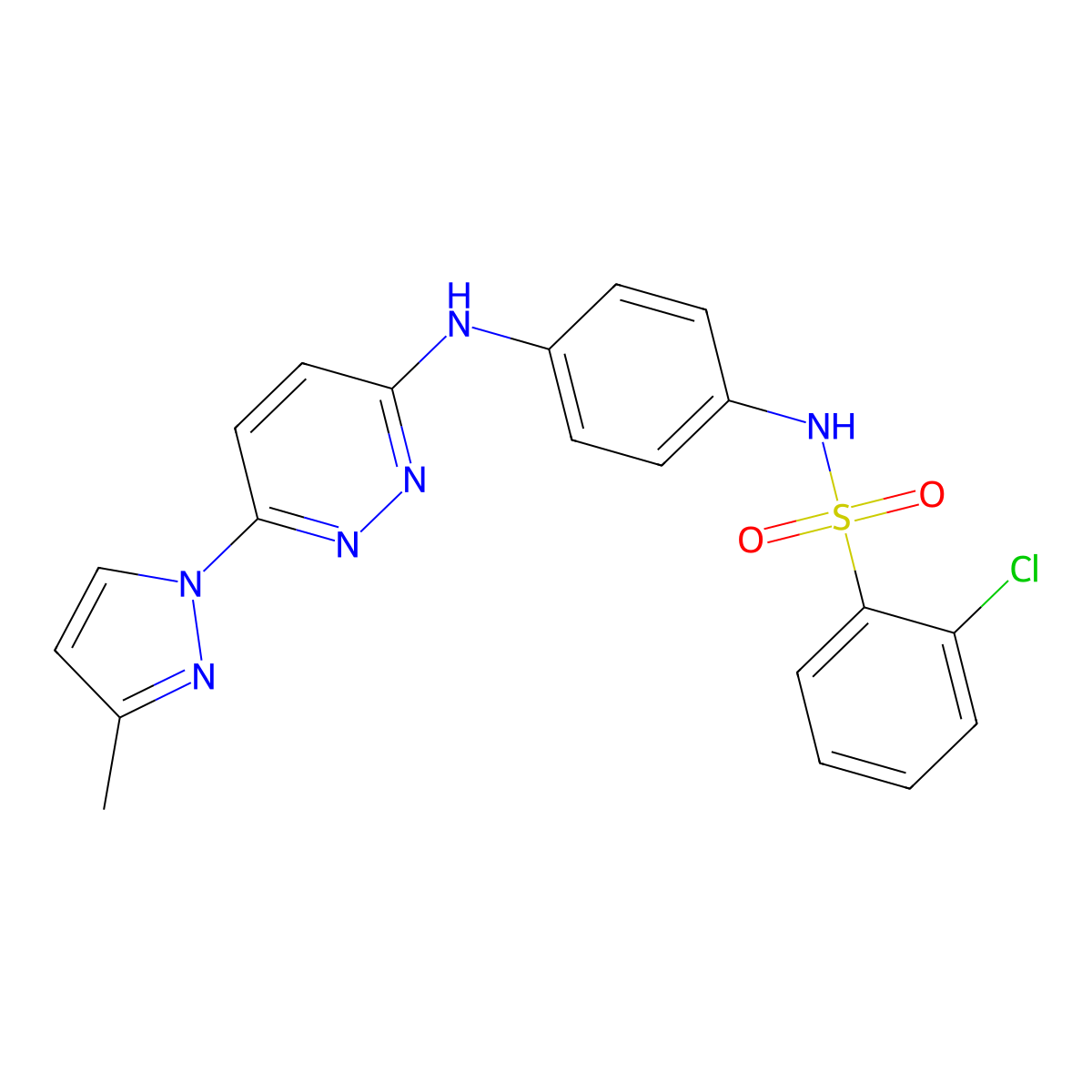 2-chloro-N-(4-((6-(3-methyl-1H-pyrazol-1-yl)pyridazin-3-yl)amino)phenyl)benzenesulfonamide molecular structure, CAS 1014046-53-7