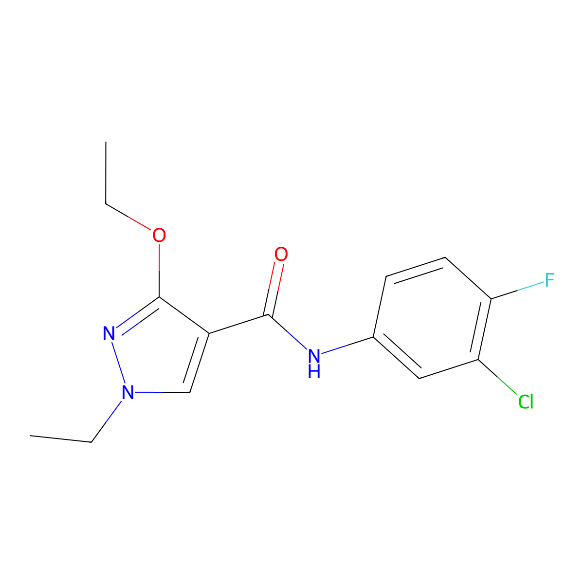 N-(3-chloro-4-fluorophenyl)-3-ethoxy-1-ethyl-1H-pyrazole-4-carboxamide molecular structure, CAS 1014046-66-2