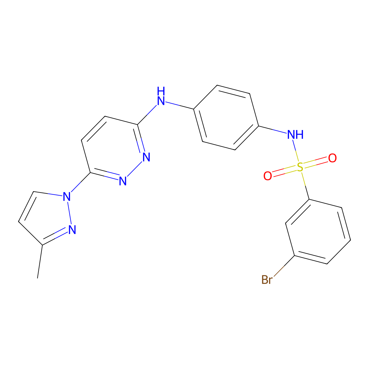 3-bromo-N-(4-((6-(3-methyl-1H-pyrazol-1-yl)pyridazin-3-yl)amino)phenyl)benzenesulfonamide molecular structure, CAS 1014046-76-4