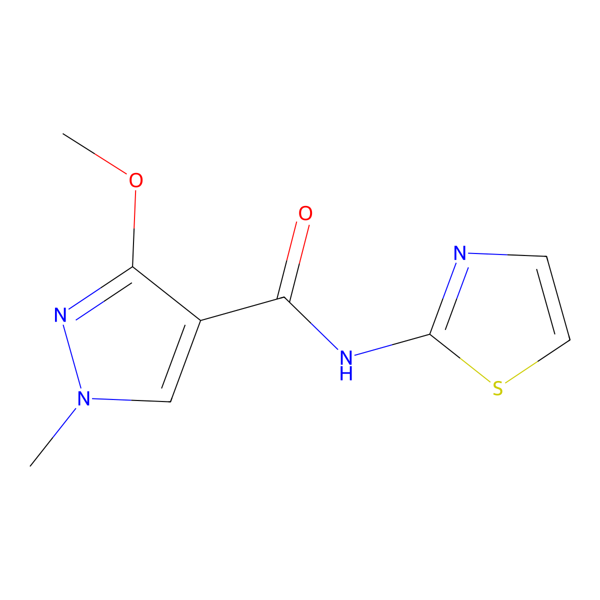 3-methoxy-1-methyl-N-(thiazol-2-yl)-1H-pyrazole-4-carboxamide molecular structure, CAS 1014046-77-5