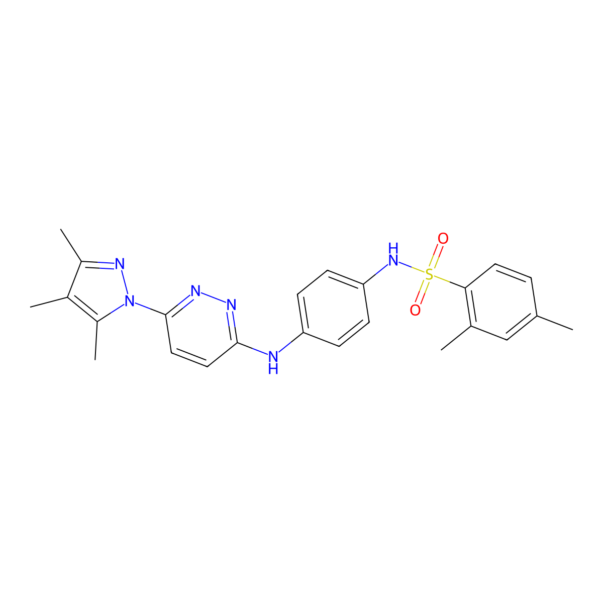 2,4-dimethyl-N-(4-((6-(3,4,5-trimethyl-1H-pyrazol-1-yl)pyridazin-3-yl)amino)phenyl)benzenesulfonamide molecular structure, CAS 1014047-17-6