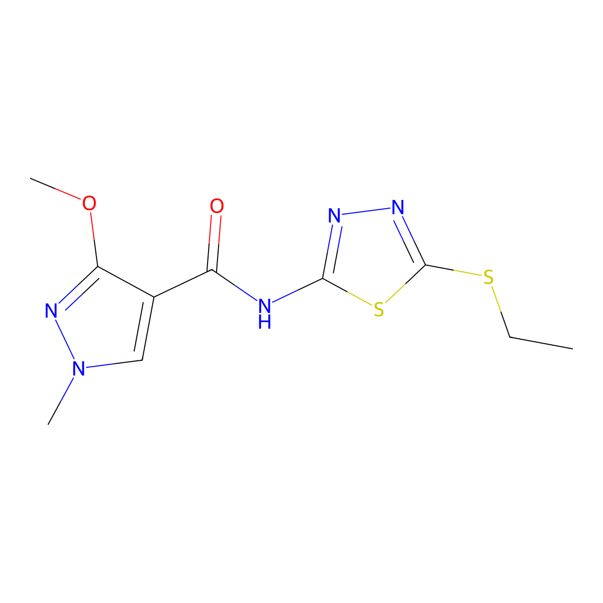 N-(5-(ethylthio)-1,3,4-thiadiazol-2-yl)-3-methoxy-1-methyl-1H-pyrazole-4-carboxamide molecular structure, CAS 1014047-21-2