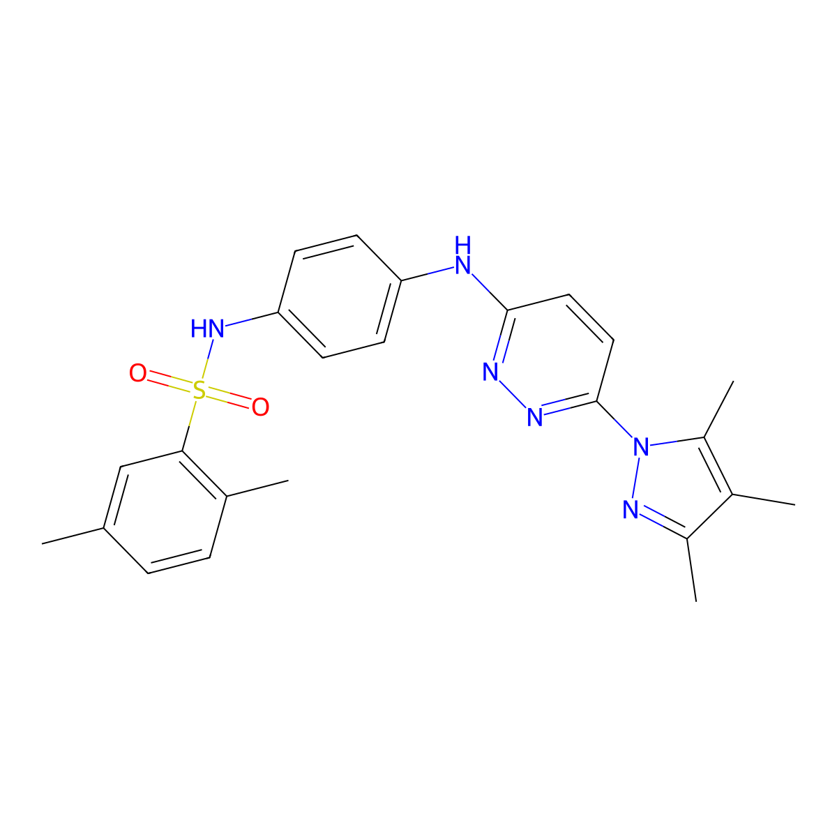 2,5-dimethyl-N-(4-((6-(3,4,5-trimethyl-1H-pyrazol-1-yl)pyridazin-3-yl)amino)phenyl)benzenesulfonamide molecular structure, CAS 1014047-47-2