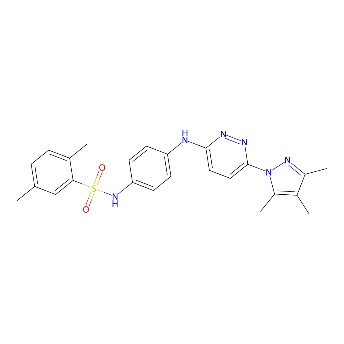 2,5-dimethyl-N-(4-((6-(3,4,5-trimethyl-1H-pyrazol-1-yl)pyridazin-3-yl)amino)phenyl)benzenesulfonamide molecular structure, CAS 1014047-47-2