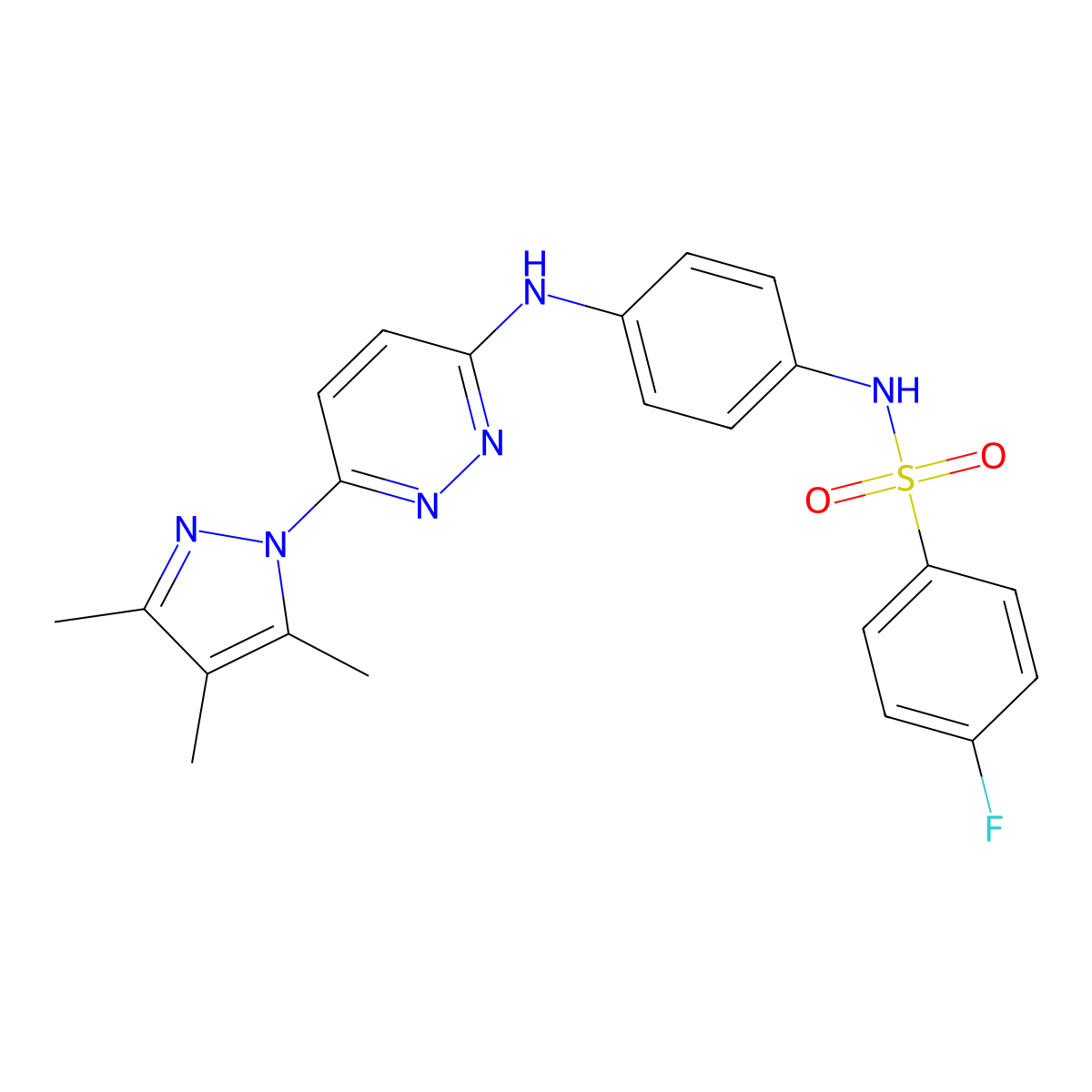 4-fluoro-N-(4-{[6-(3,4,5-trimethyl-1H-pyrazol-1-yl)pyridazin-3-yl]amino}phenyl)benzene-1-sulfonamide molecular structure, CAS 1014047-59-6