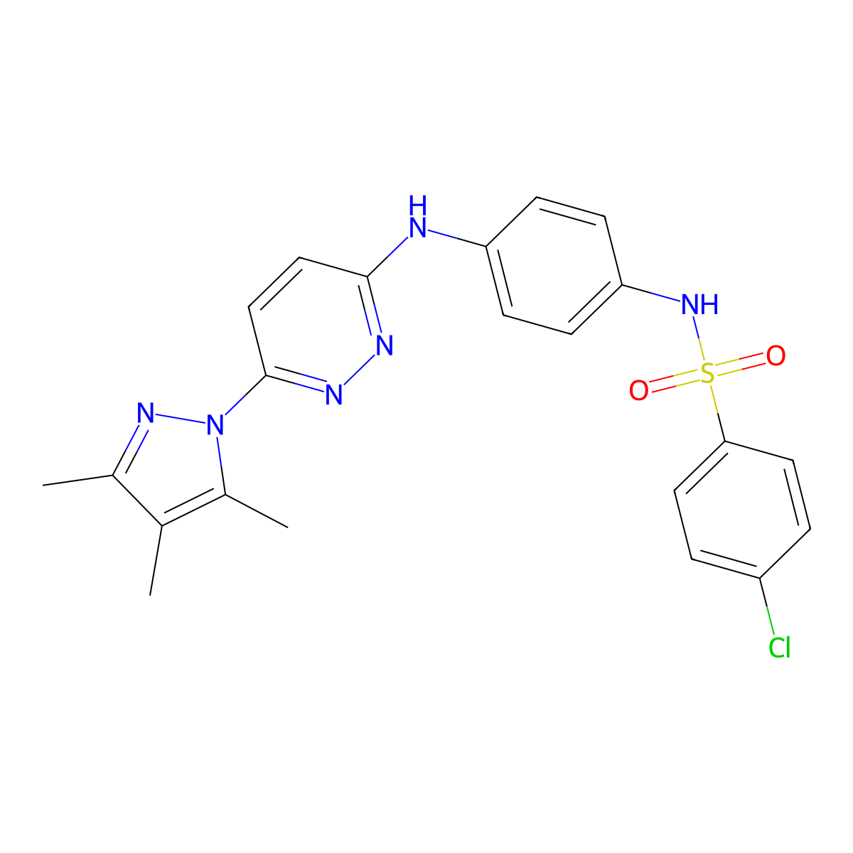 4-chloro-N-(4-{[6-(3,4,5-trimethyl-1H-pyrazol-1-yl)pyridazin-3-yl]amino}phenyl)benzene-1-sulfonamide molecular structure, CAS 1014048-43-1