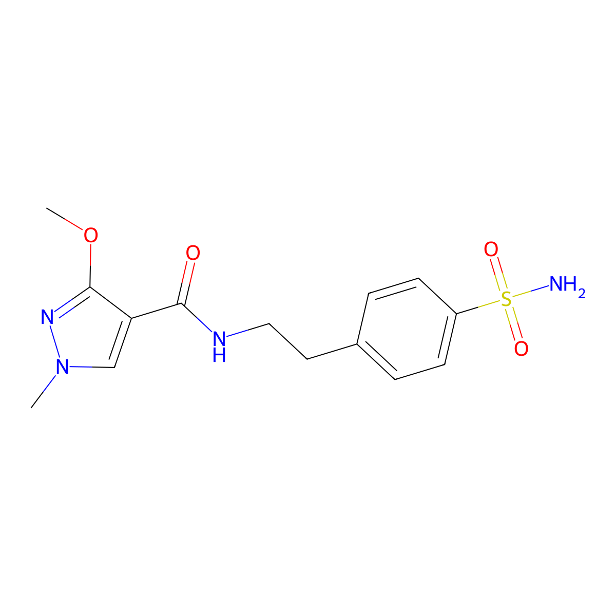 3-methoxy-1-methyl-N-(4-sulfamoylphenethyl)-1H-pyrazole-4-carboxamide molecular structure, CAS 1014048-56-6