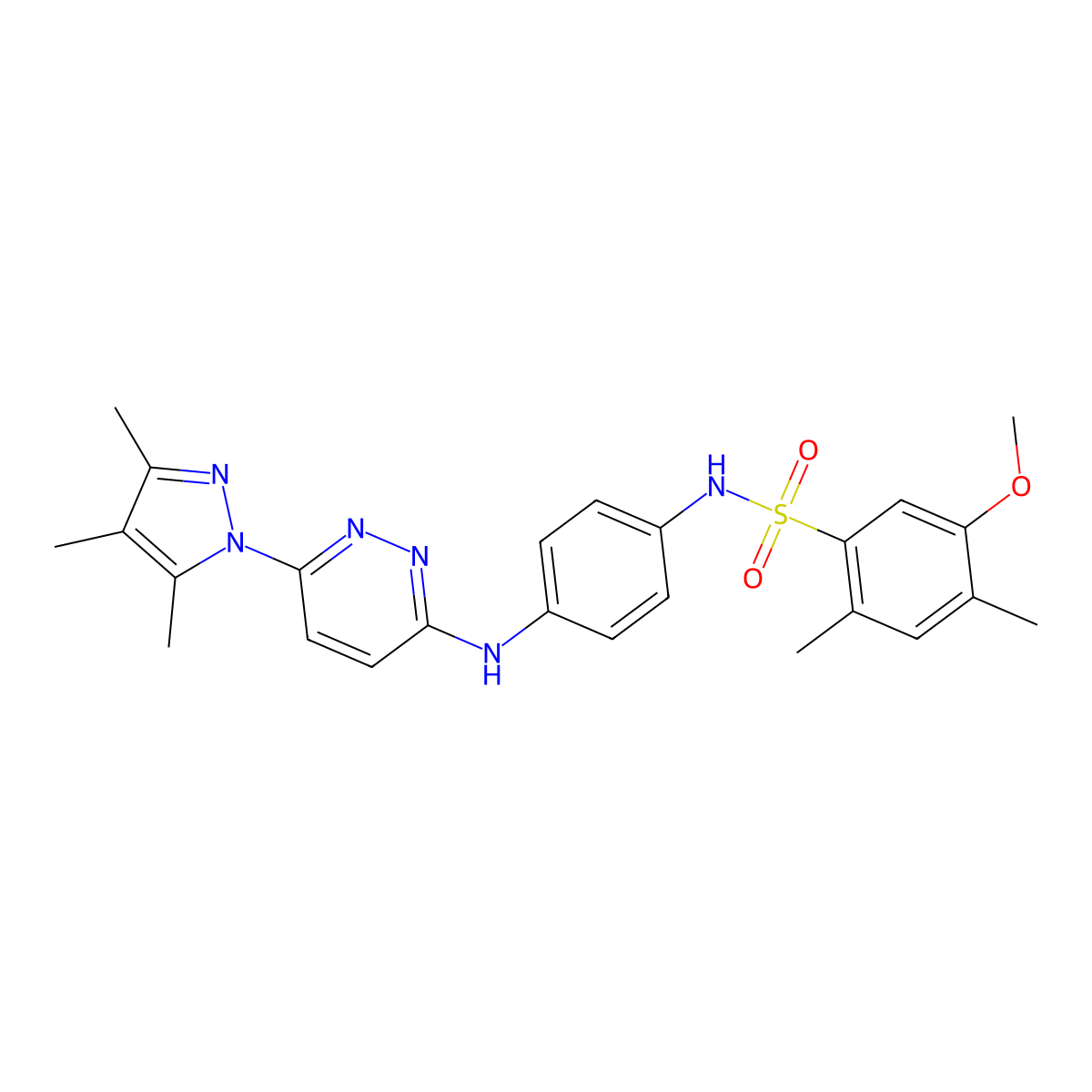 5-methoxy-2,4-dimethyl-N-(4-((6-(3,4,5-trimethyl-1H-pyrazol-1-yl)pyridazin-3-yl)amino)phenyl)benzenesulfonamide molecular structure, CAS 1014048-62-4