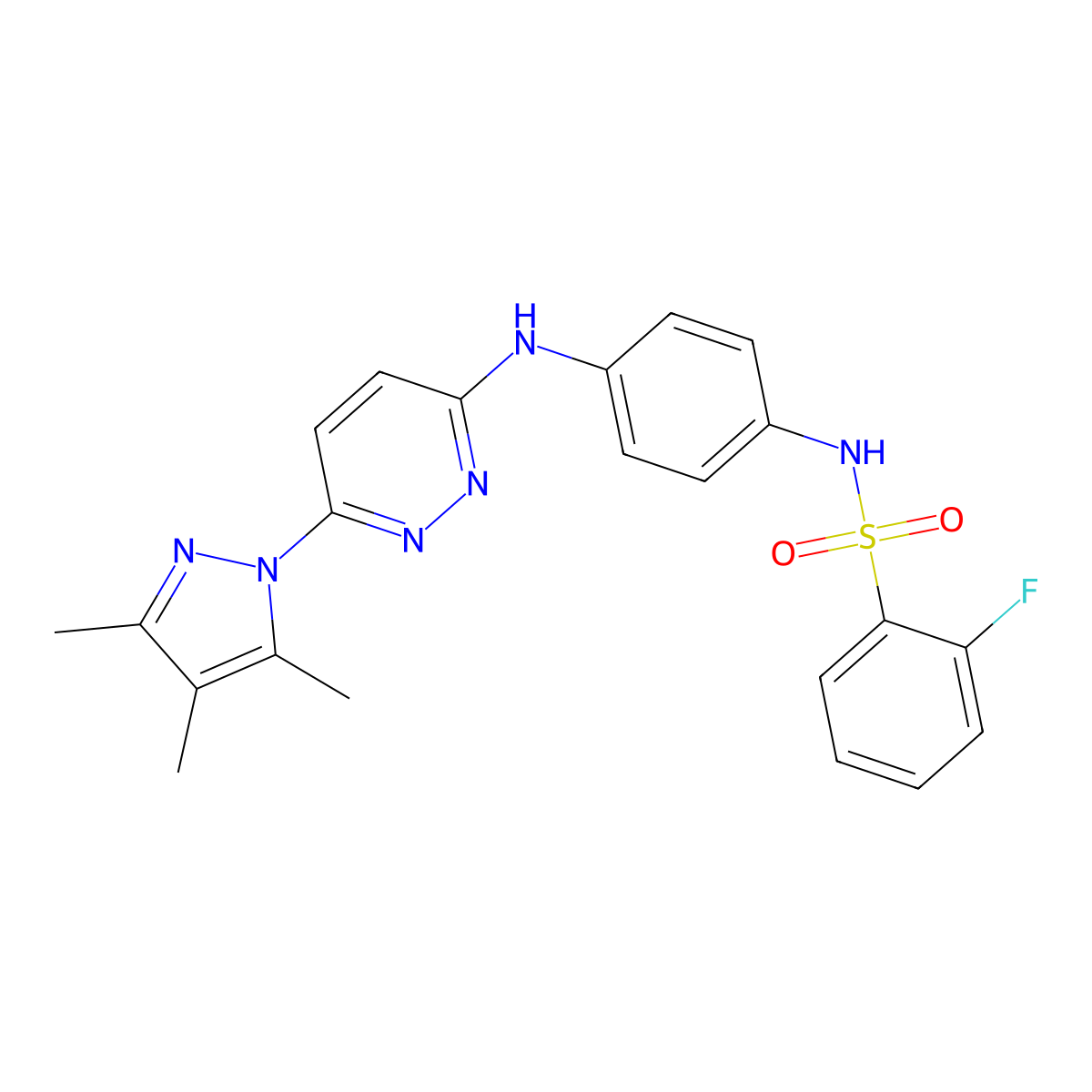 2-fluoro-N-(4-((6-(3,4,5-trimethyl-1H-pyrazol-1-yl)pyridazin-3-yl)amino)phenyl)benzenesulfonamide molecular structure, CAS 1014048-69-1