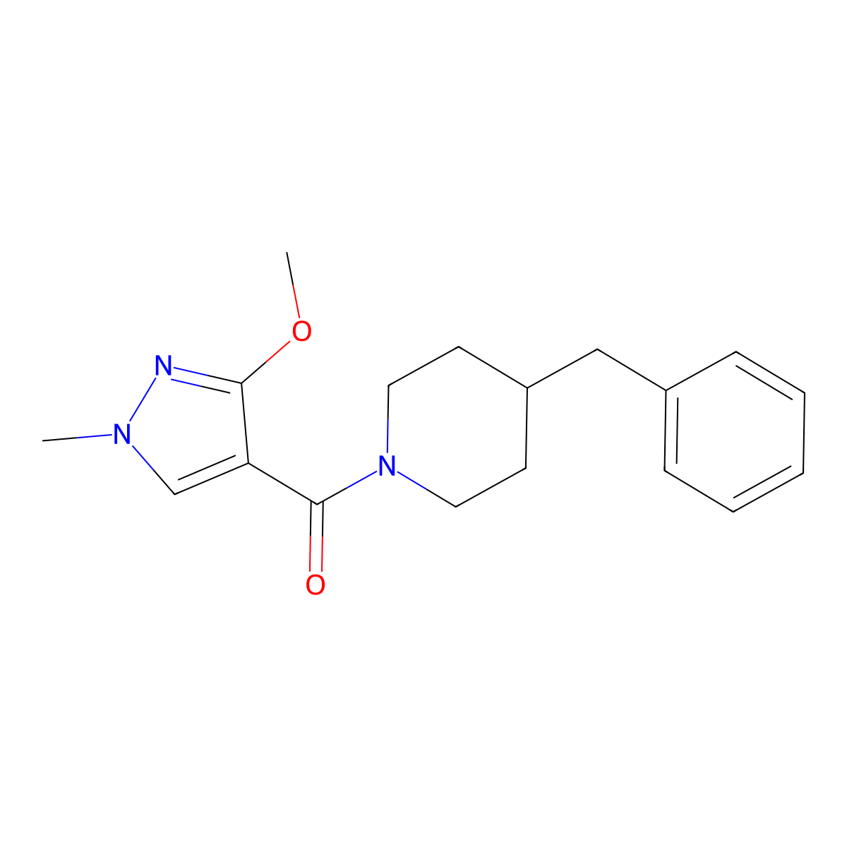 (4-benzylpiperidin-1-yl)(3-methoxy-1-methyl-1H-pyrazol-4-yl)methanone molecular structure, CAS 1014048-73-7
