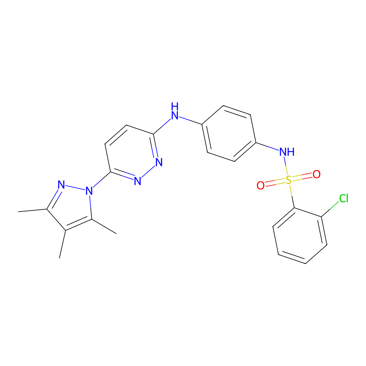 2-chloro-N-(4-((6-(3,4,5-trimethyl-1H-pyrazol-1-yl)pyridazin-3-yl)amino)phenyl)benzenesulfonamide molecular structure, CAS 1014048-90-8