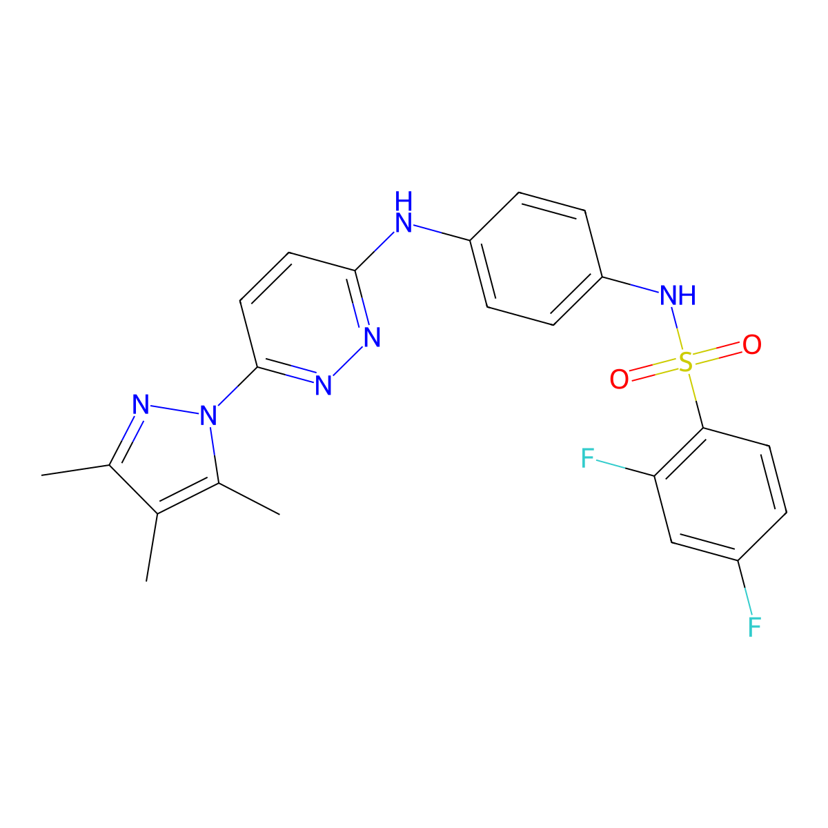 2,4-difluoro-N-(4-{[6-(3,4,5-trimethyl-1H-pyrazol-1-yl)pyridazin-3-yl]amino}phenyl)benzene-1-sulfonamide molecular structure, CAS 1014049-17-2