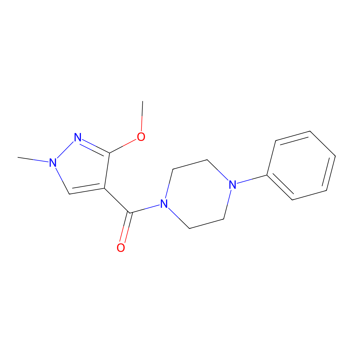 (3-methoxy-1-methyl-1H-pyrazol-4-yl)(4-phenylpiperazin-1-yl)methanone molecular structure, CAS 1014049-19-4