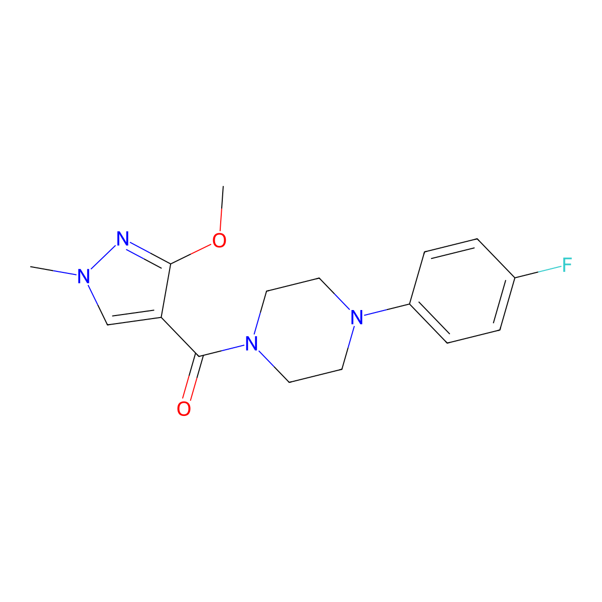 1-(4-fluorophenyl)-4-(3-methoxy-1-methyl-1H-pyrazole-4-carbonyl)piperazine molecular structure, CAS 1014049-47-8