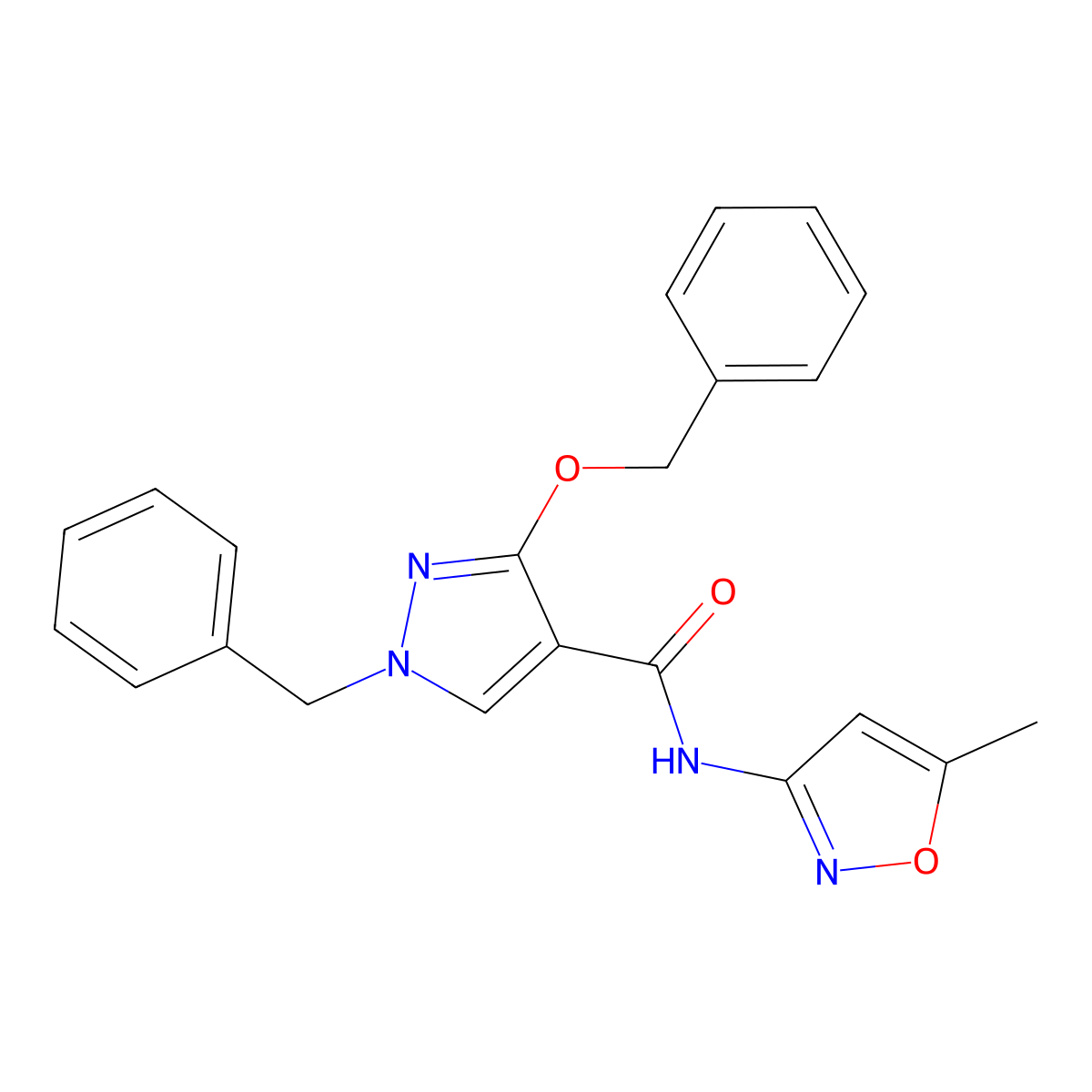 1-benzyl-3-(benzyloxy)-N-(5-methylisoxazol-3-yl)-1H-pyrazole-4-carboxamide molecular structure, CAS 1014049-80-9