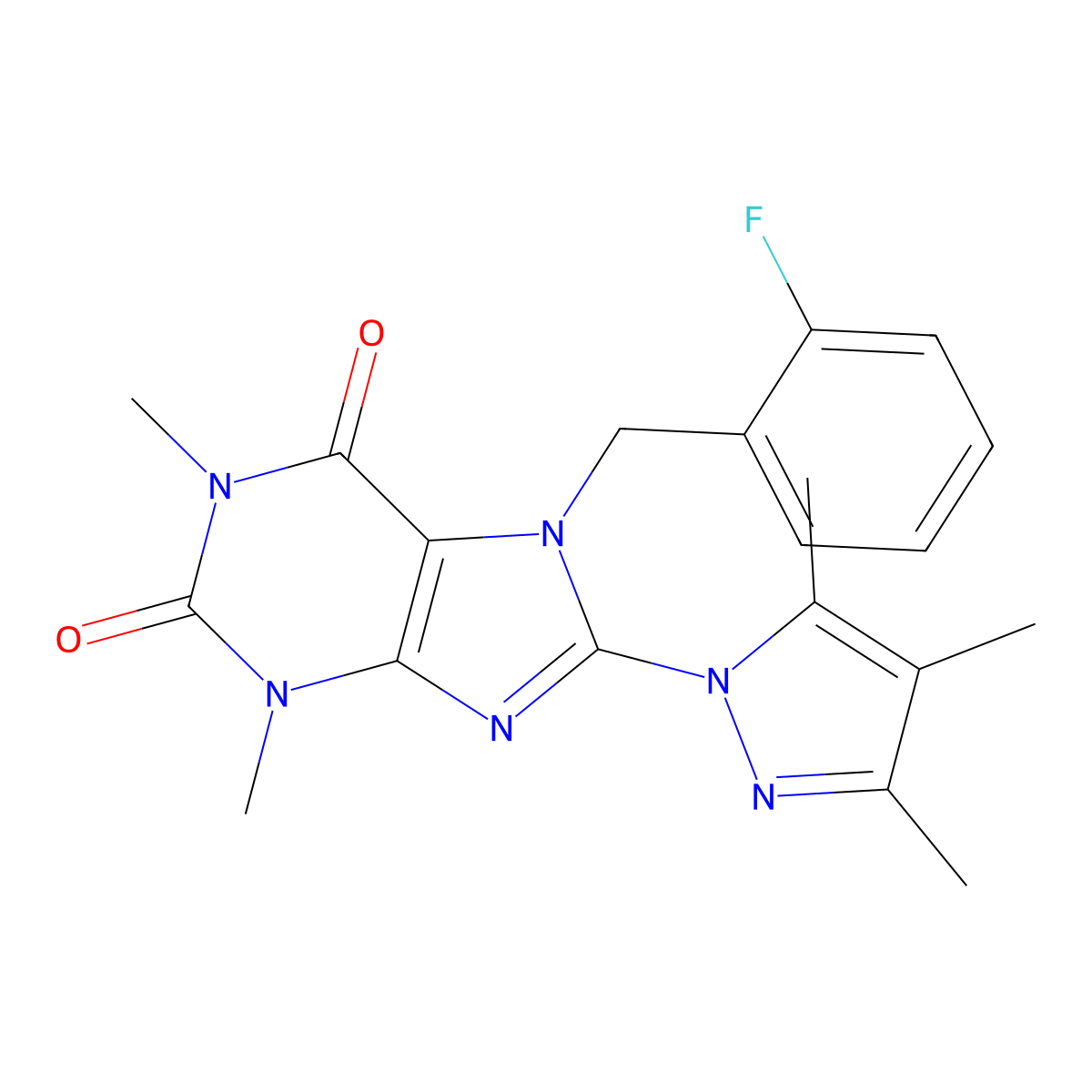 7-[(2-fluorophenyl)methyl]-1,3-dimethyl-8-(3,4,5-trimethyl-1H-pyrazol-1-yl)-2,3,6,7-tetrahydro-1H-purine-2,6-dione molecular structure, CAS 1014050-17-9
