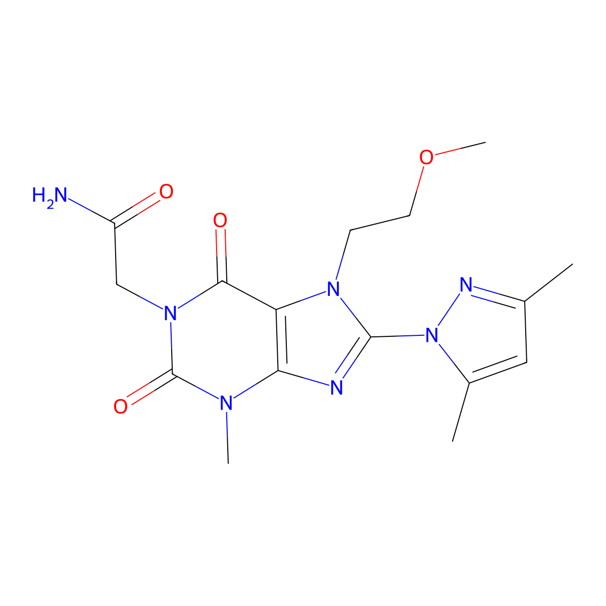 2-(8-(3,5-dimethyl-1H-pyrazol-1-yl)-7-(2-methoxyethyl)-3-methyl-2,6-dioxo-2,3,6,7-tetrahydro-1H-purin-1-yl)acetamide molecular structure, CAS 1014050-46-4