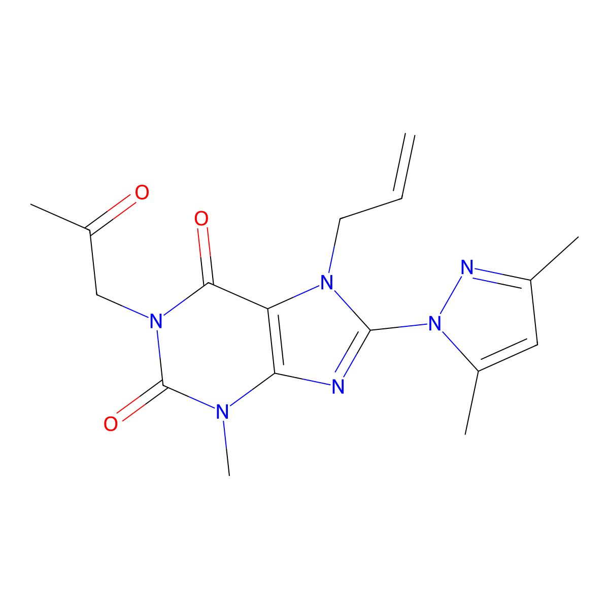8-(3,5-Dimethylpyrazolyl)-3-methyl-1-(2-oxopropyl)-7-prop-2-enyl-1,3,7-trihydr opurine-2,6-dione molecular structure, CAS 1014050-63-5