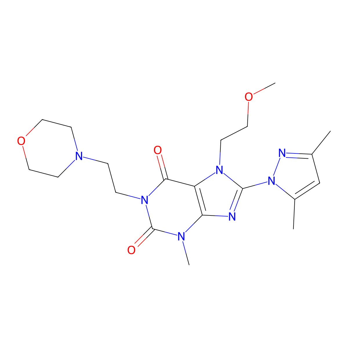 8-(3,5-Dimethylpyrazol-1-yl)-7-(2-methoxyethyl)-3-methyl-1-(2-morpholin-4-ylethyl)purine-2,6-dione molecular structure, CAS 1014050-93-1