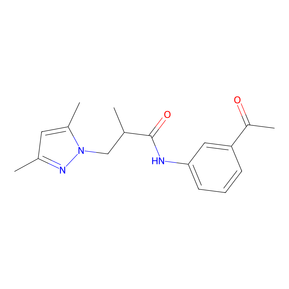 N-(3-acetylphenyl)-3-(3,5-dimethyl-1H-pyrazol-1-yl)-2-methylpropanamide molecular structure, CAS 1014051-18-3