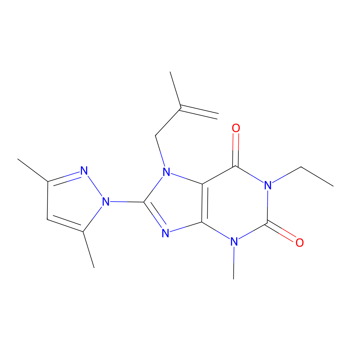 8-(3,5-Dimethylpyrazol-1-yl)-1-ethyl-3-methyl-7-(2-methylprop-2-enyl)purine-2,6-dione molecular structure, CAS 1014051-29-6