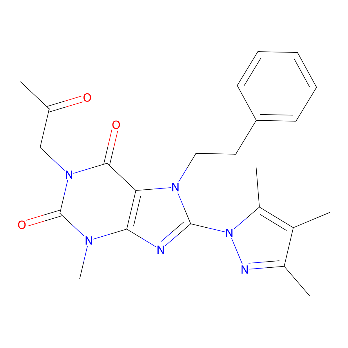3-Methyl-1-(2-oxopropyl)-7-(2-phenylethyl)-8-(3,4,5-trimethylpyrazol-1-yl)purine-2,6-dione molecular structure, CAS 1014051-30-9