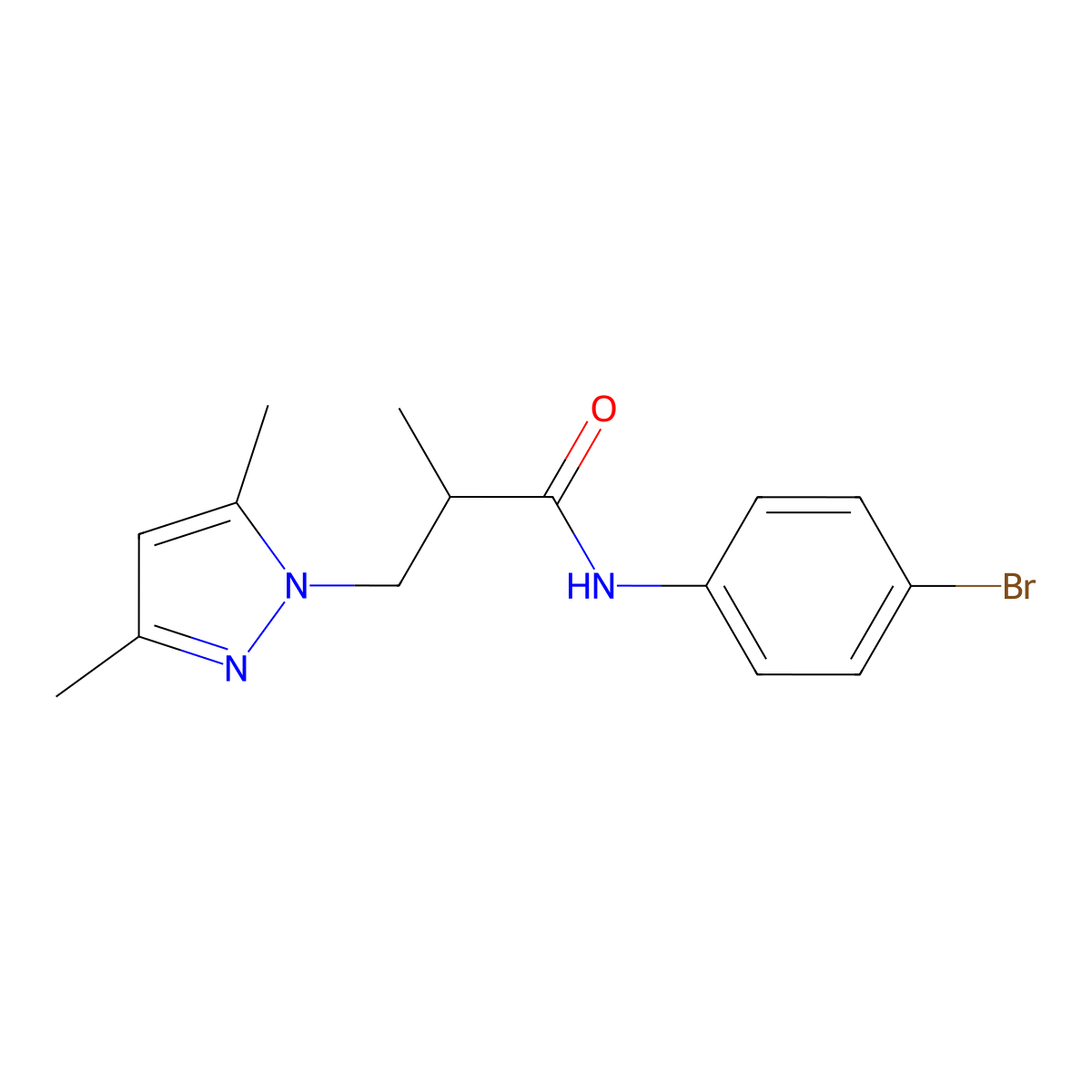 N-(4-bromophenyl)-3-(3,5-dimethyl-1H-pyrazol-1-yl)-2-methylpropanamide molecular structure, CAS 1014051-39-8