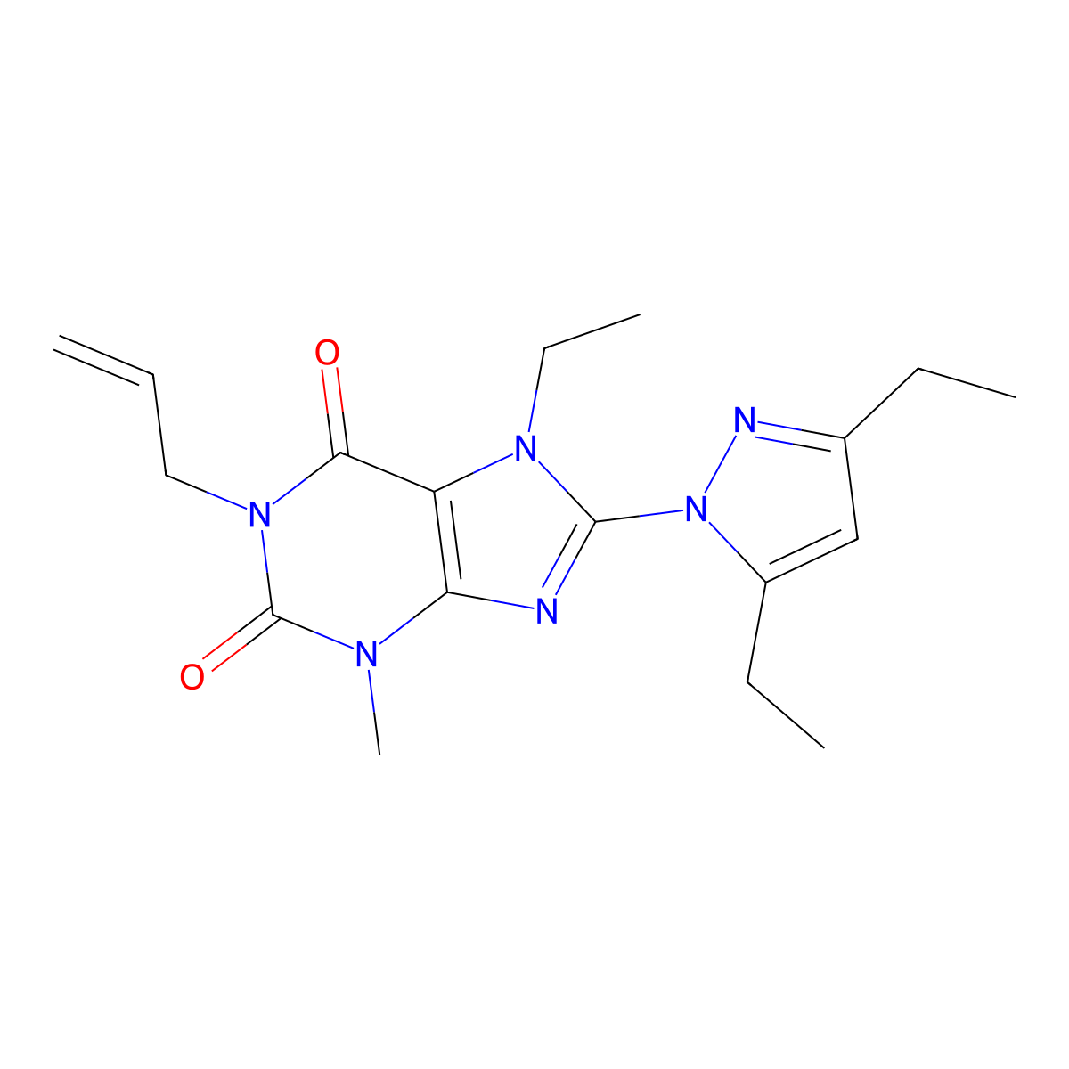 8-(3,5-diethyl-1H-pyrazol-1-yl)-7-ethyl-3-methyl-1-(prop-2-en-1-yl)-2,3,6,7-tetrahydro-1H-purine-2,6-dione molecular structure, CAS 1014051-60-5