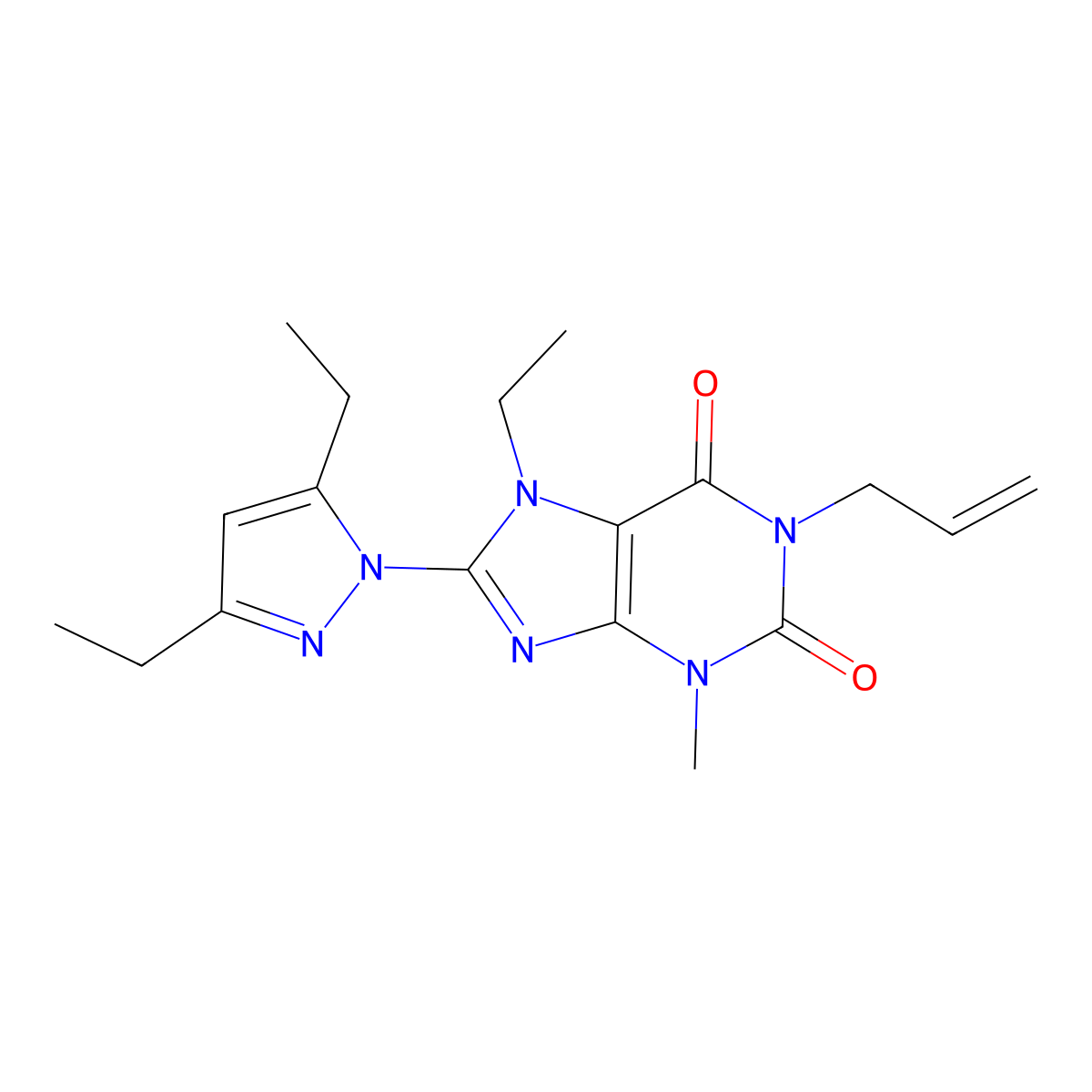 8-(3,5-diethyl-1H-pyrazol-1-yl)-7-ethyl-3-methyl-1-(prop-2-en-1-yl)-2,3,6,7-tetrahydro-1H-purine-2,6-dione molecular structure, CAS 1014051-60-5