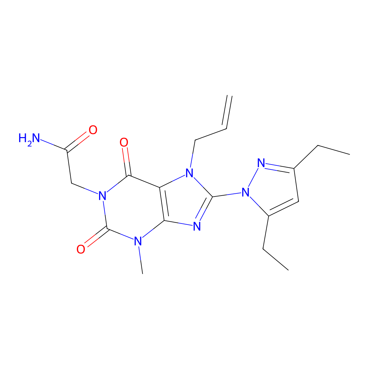 2-[8-(3,5-Diethylpyrazolyl)-3-methyl-2,6-dioxo-7-prop-2-enyl-1,3,7-trihydropur inyl]acetamide molecular structure, CAS 1014051-86-5