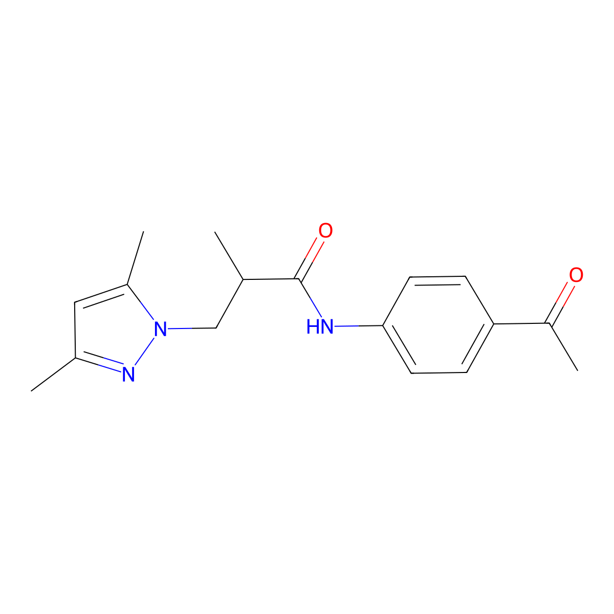 N-(4-acetylphenyl)-3-(3,5-dimethyl-1H-pyrazol-1-yl)-2-methylpropanamide molecular structure, CAS 1014052-23-3