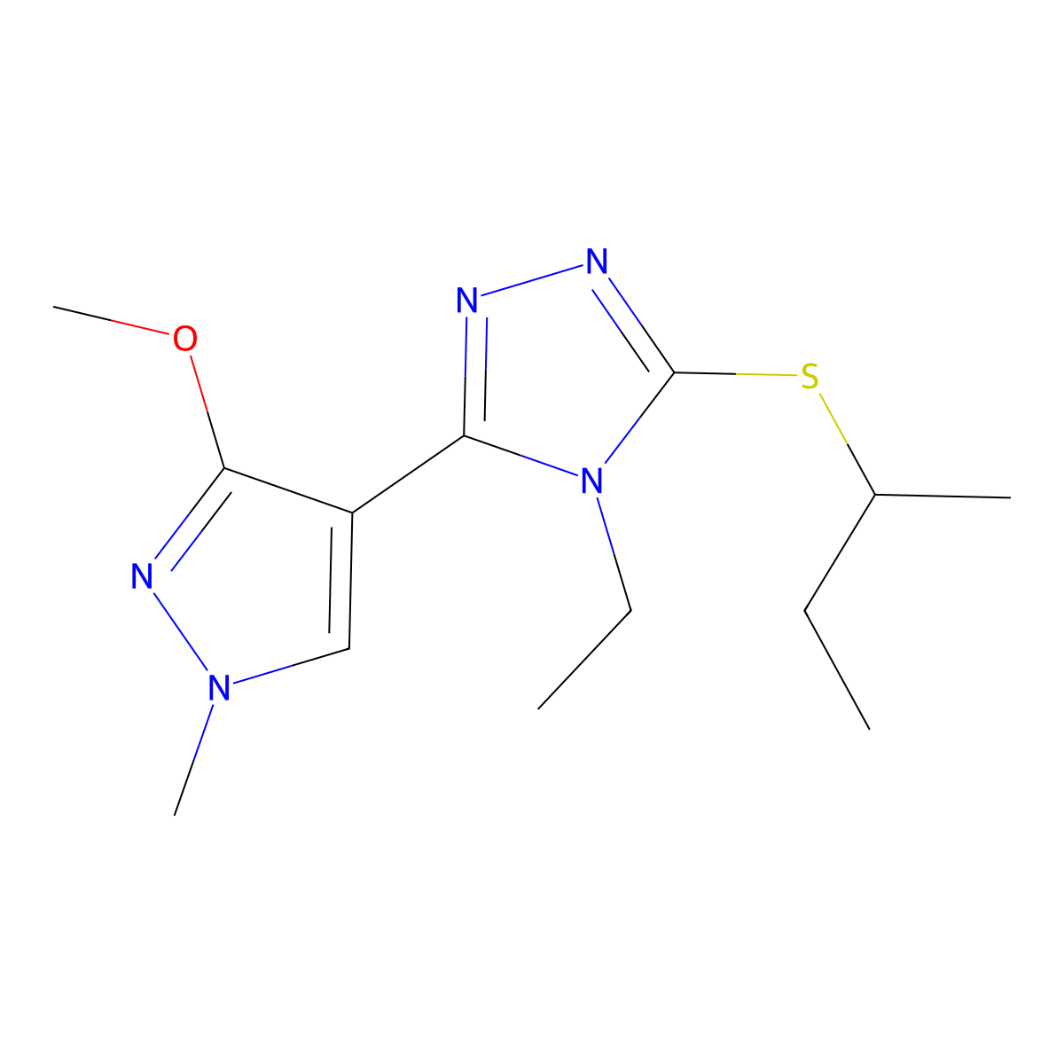 3-(sec-butylthio)-4-ethyl-5-(3-methoxy-1-methyl-1H-pyrazol-4-yl)-4H-1,2,4-triazole molecular structure, CAS 1014052-31-3