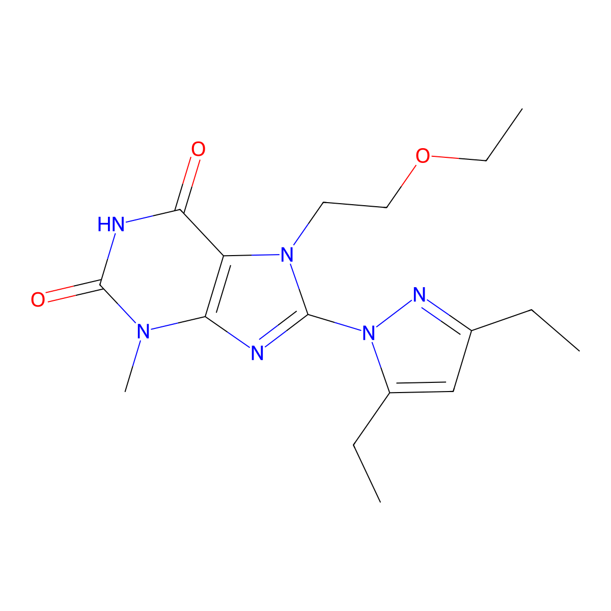 8-(3,5-Diethyl-1H-pyrazol-1-yl)-7-(2-ethoxyethyl)-3-methyl-1H-purine-2,6(3H,7H)-dione molecular structure, CAS 1014052-77-7