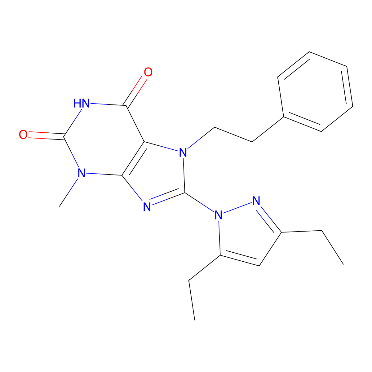 8-(3,5-Diethylpyrazolyl)-3-methyl-7-(2-phenylethyl)-1,3,7-trihydropurine-2,6-d ione molecular structure, CAS 1014052-91-5