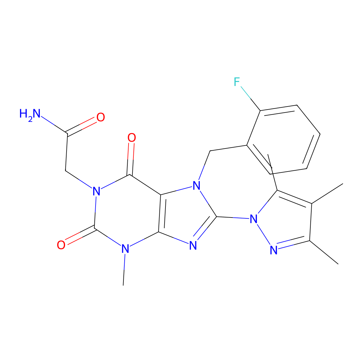 2-(7-(2-fluorobenzyl)-3-methyl-2,6-dioxo-8-(3,4,5-trimethyl-1H-pyrazol-1-yl)-2,3,6,7-tetrahydro-1H-purin-1-yl)acetamide molecular structure, CAS 1014053-06-5