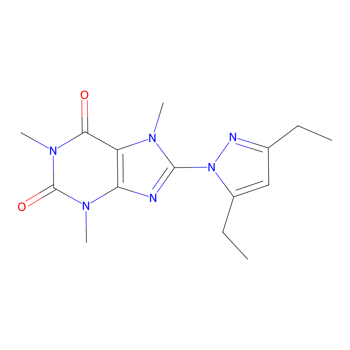 8-(3,5-Diethylpyrazolyl)-1,3,7-trimethyl-1,3,7-trihydropurine-2,6-dione molecular structure, CAS 1014053-23-6