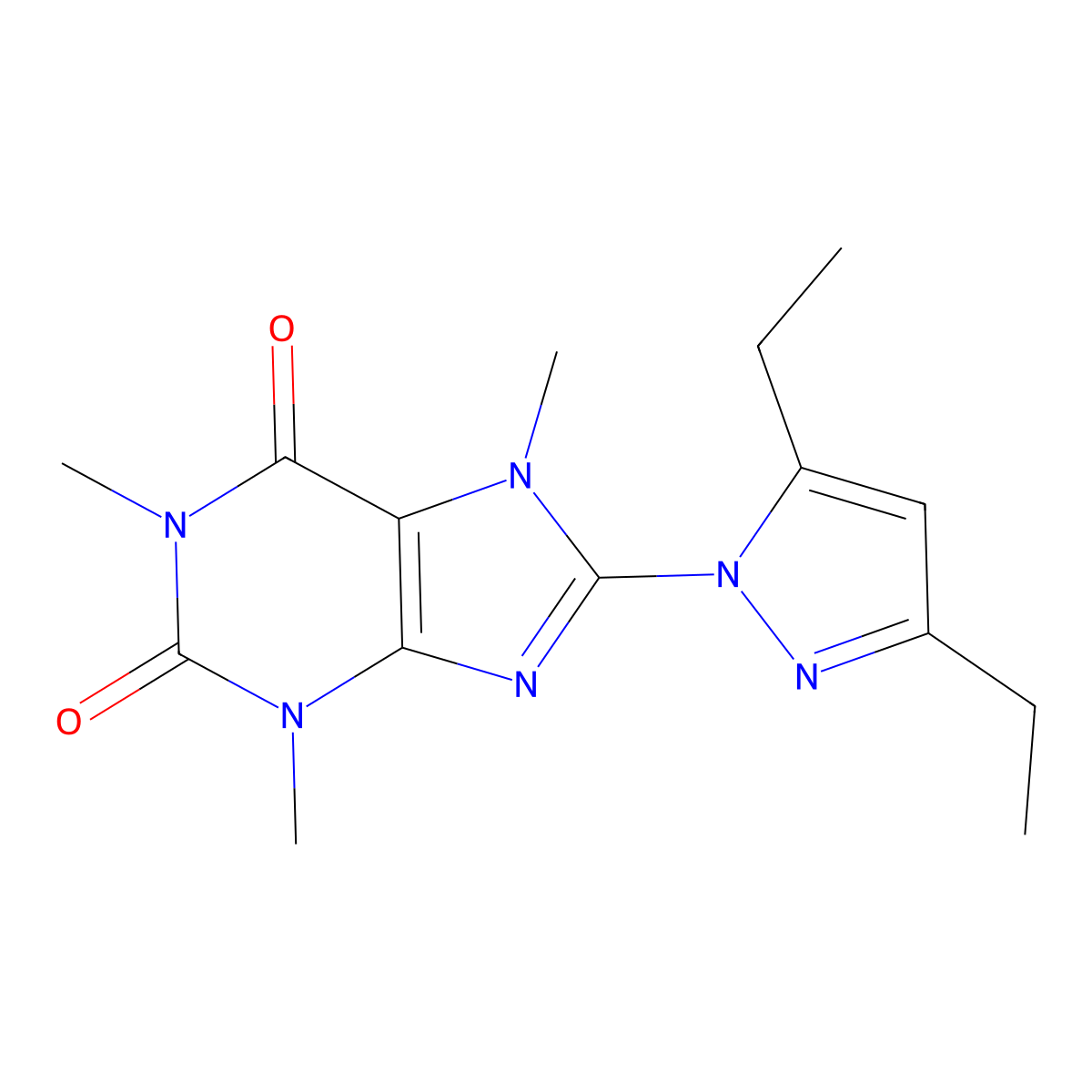 8-(3,5-Diethylpyrazolyl)-1,3,7-trimethyl-1,3,7-trihydropurine-2,6-dione molecular structure, CAS 1014053-23-6