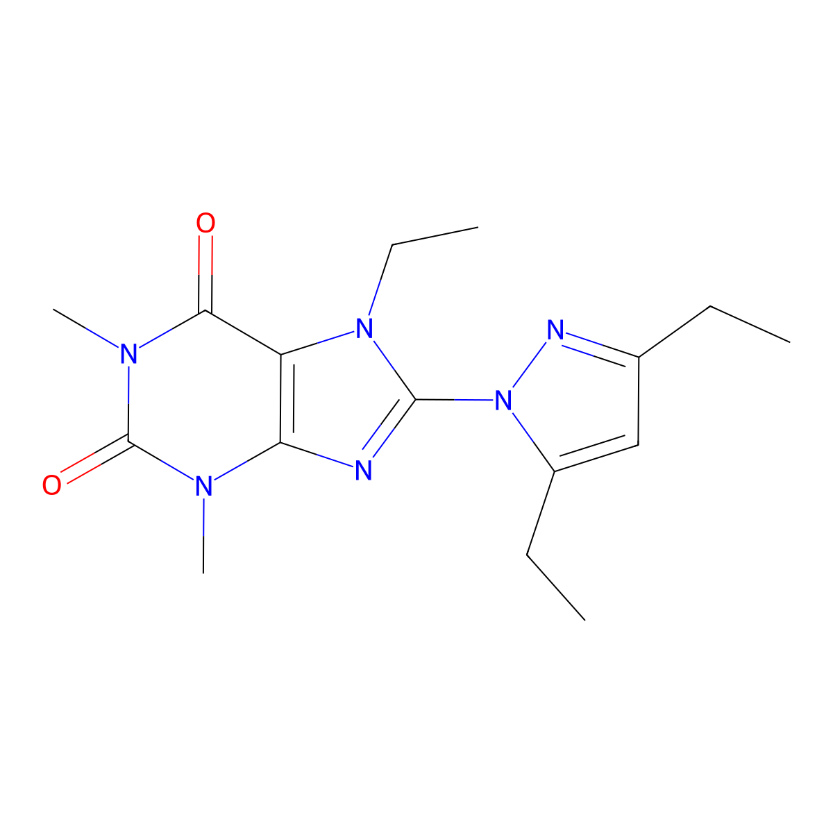 8-(3,5-Diethylpyrazolyl)-7-ethyl-1,3-dimethyl-1,3,7-trihydropurine-2,6-dione molecular structure, CAS 1014053-30-5
