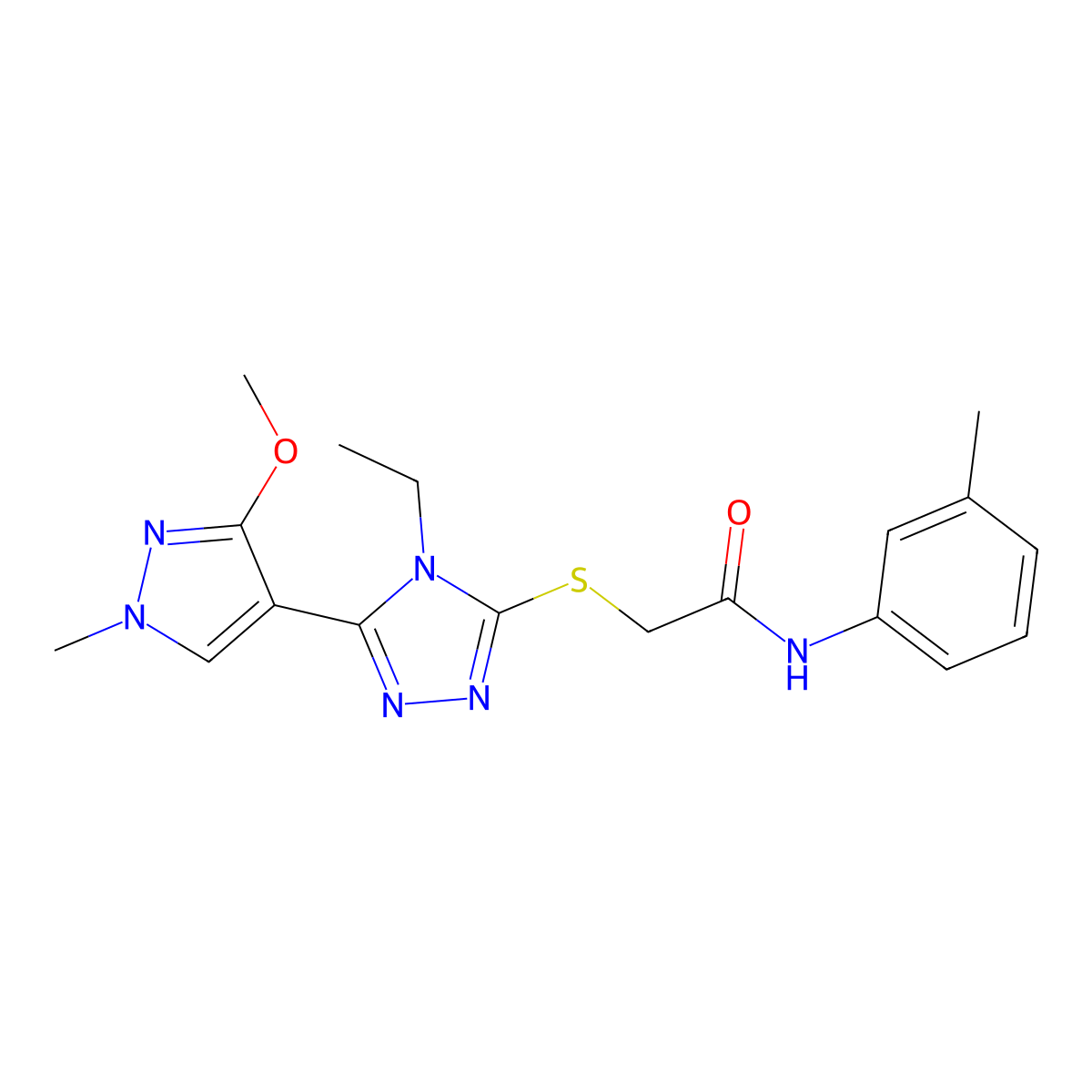 2-((4-ethyl-5-(3-methoxy-1-methyl-1H-pyrazol-4-yl)-4H-1,2,4-triazol-3-yl)thio)-N-(m-tolyl)acetamide molecular structure, CAS 1014053-49-6
