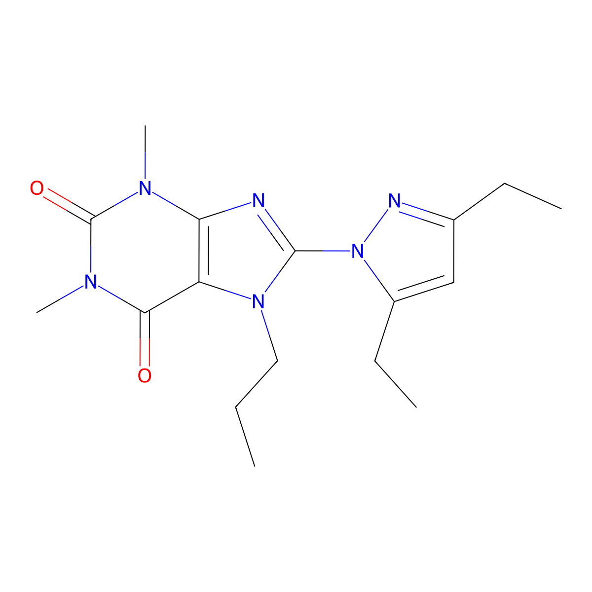 8-(3,5-Diethylpyrazolyl)-1,3-dimethyl-7-propyl-1,3,7-trihydropurine-2,6-dione molecular structure, CAS 1014053-62-3