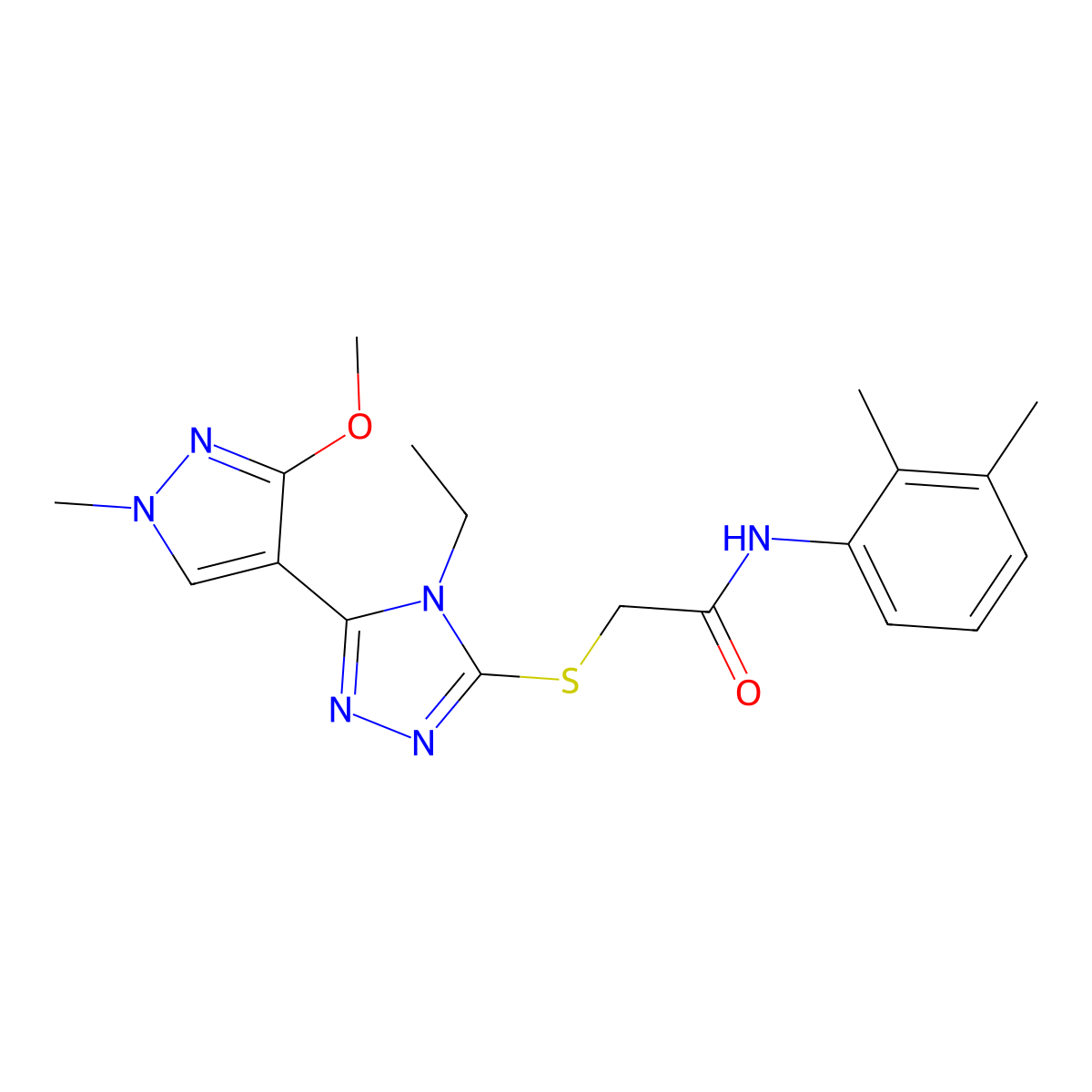 N-(2,3-dimethylphenyl)-2-((4-ethyl-5-(3-methoxy-1-methyl-1H-pyrazol-4-yl)-4H-1,2,4-triazol-3-yl)thio)acetamide molecular structure, CAS 1014053-67-8