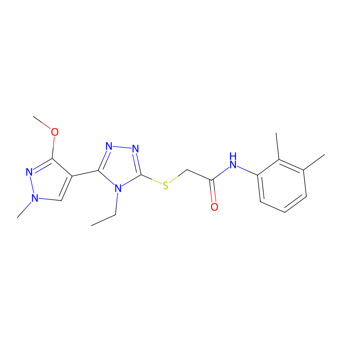 N-(2,3-dimethylphenyl)-2-((4-ethyl-5-(3-methoxy-1-methyl-1H-pyrazol-4-yl)-4H-1,2,4-triazol-3-yl)thio)acetamide molecular structure, CAS 1014053-67-8