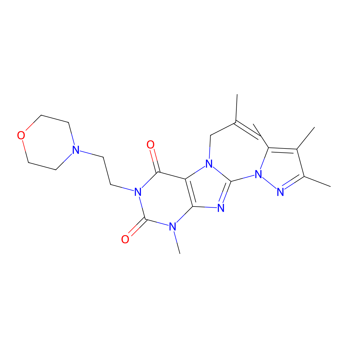 3-Methyl-7-(2-methylprop-2-enyl)-1-(2-morpholin-4-ylethyl)-8-(3,4,5-trimethylp yrazolyl)-1,3,7-trihydropurine-2,6-dione molecular structure, CAS 1014053-85-0