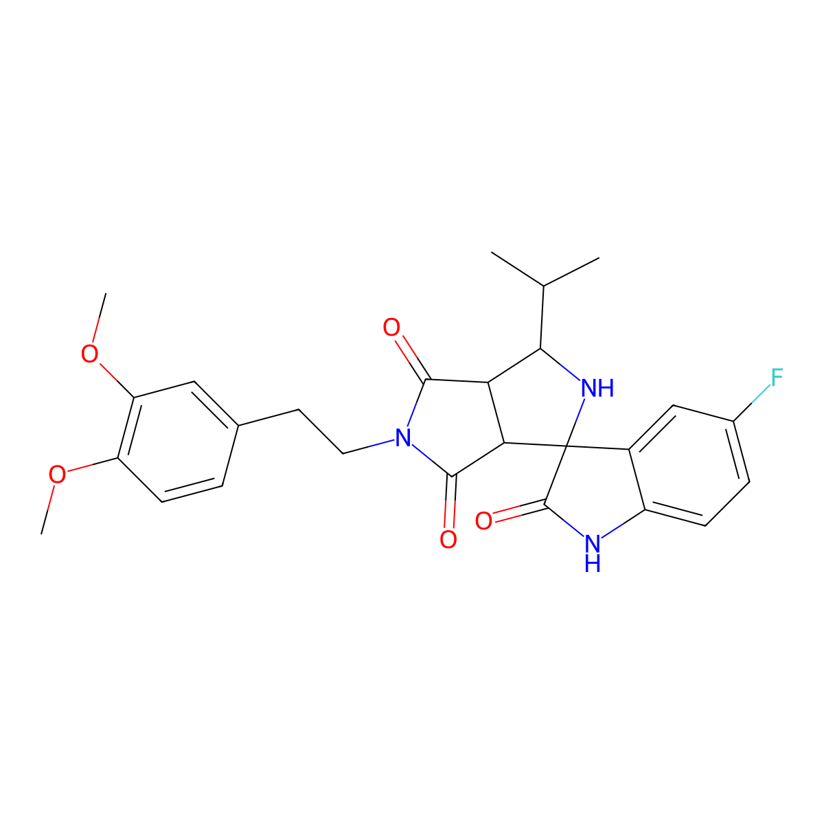 (3aR,6aS)-5-[2-(3,4-dimethoxyphenyl)ethyl]-5'-fluoro-1-propan-2-ylspiro[1,2,3a,6a-tetrahydropyrrolo[3,4-c]pyrrole-3,3'-1H-indole]-2',4,6-trione molecular structure, CAS 1014063-10-5