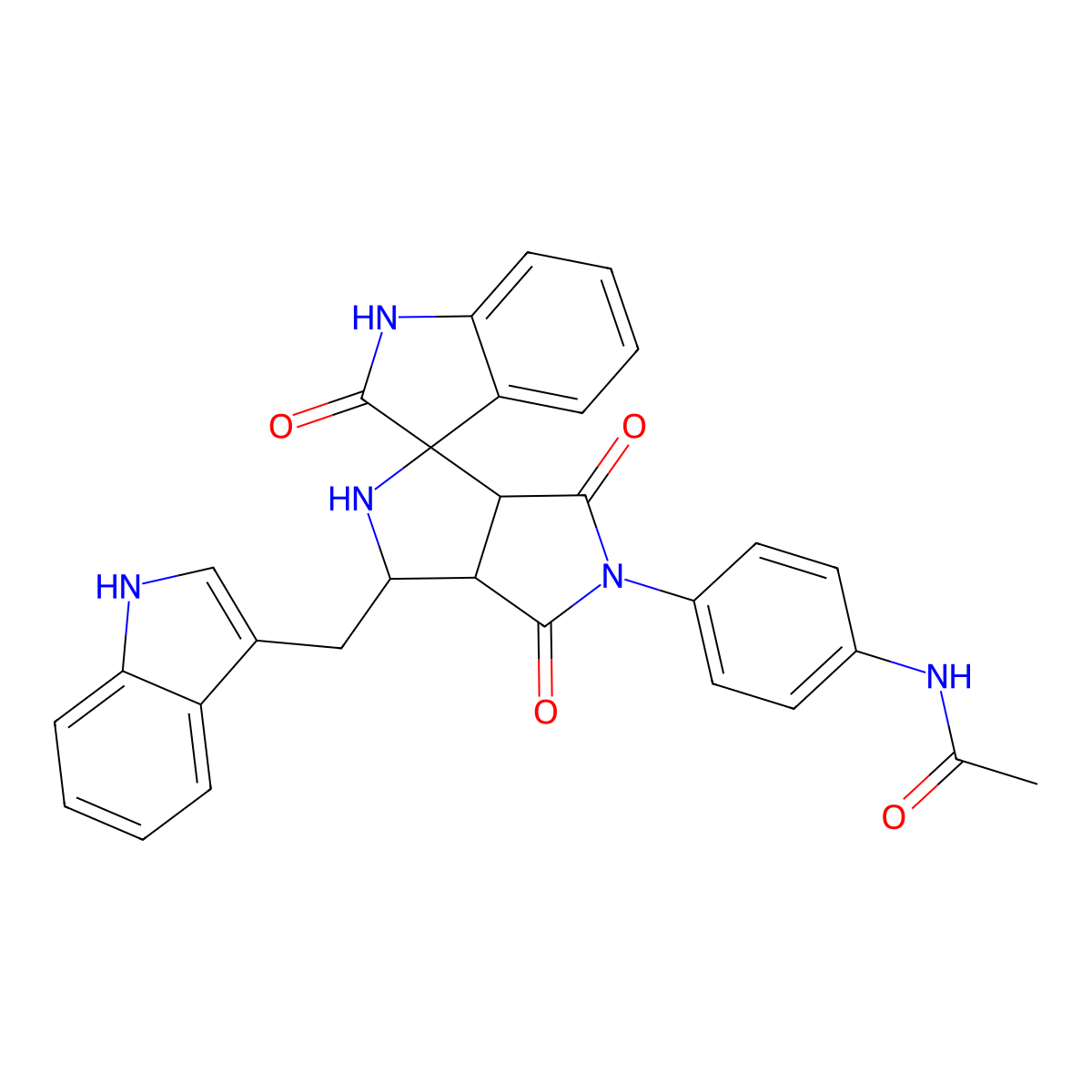 N-[4-[(3aR,6aS)-1-(1H-indol-3-ylmethyl)-2',4,6-trioxospiro[1,2,3a,6a-tetrahydropyrrolo[3,4-c]pyrrole-3,3'-1H-indole]-5-yl]phenyl]acetamide molecular structure, CAS 1014063-55-8